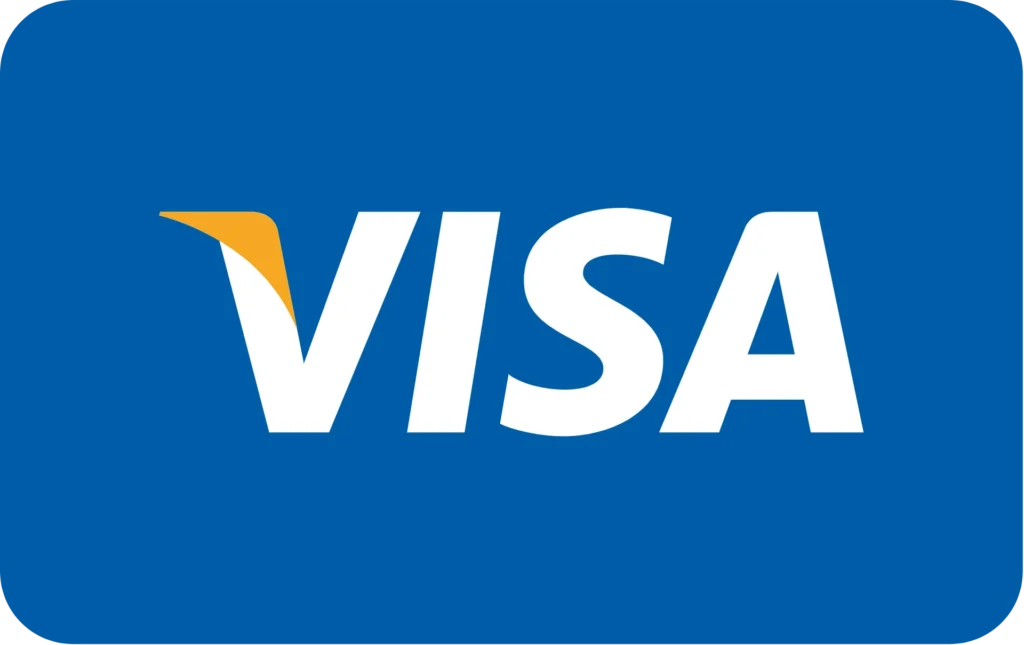 Classic Visa logo centered on a solid royal blue background.